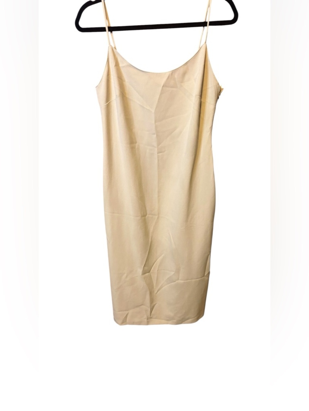 ZARA Khaki Slip Dress Size Medium Minimalist Midi Neutral Tan Spaghetti Strap